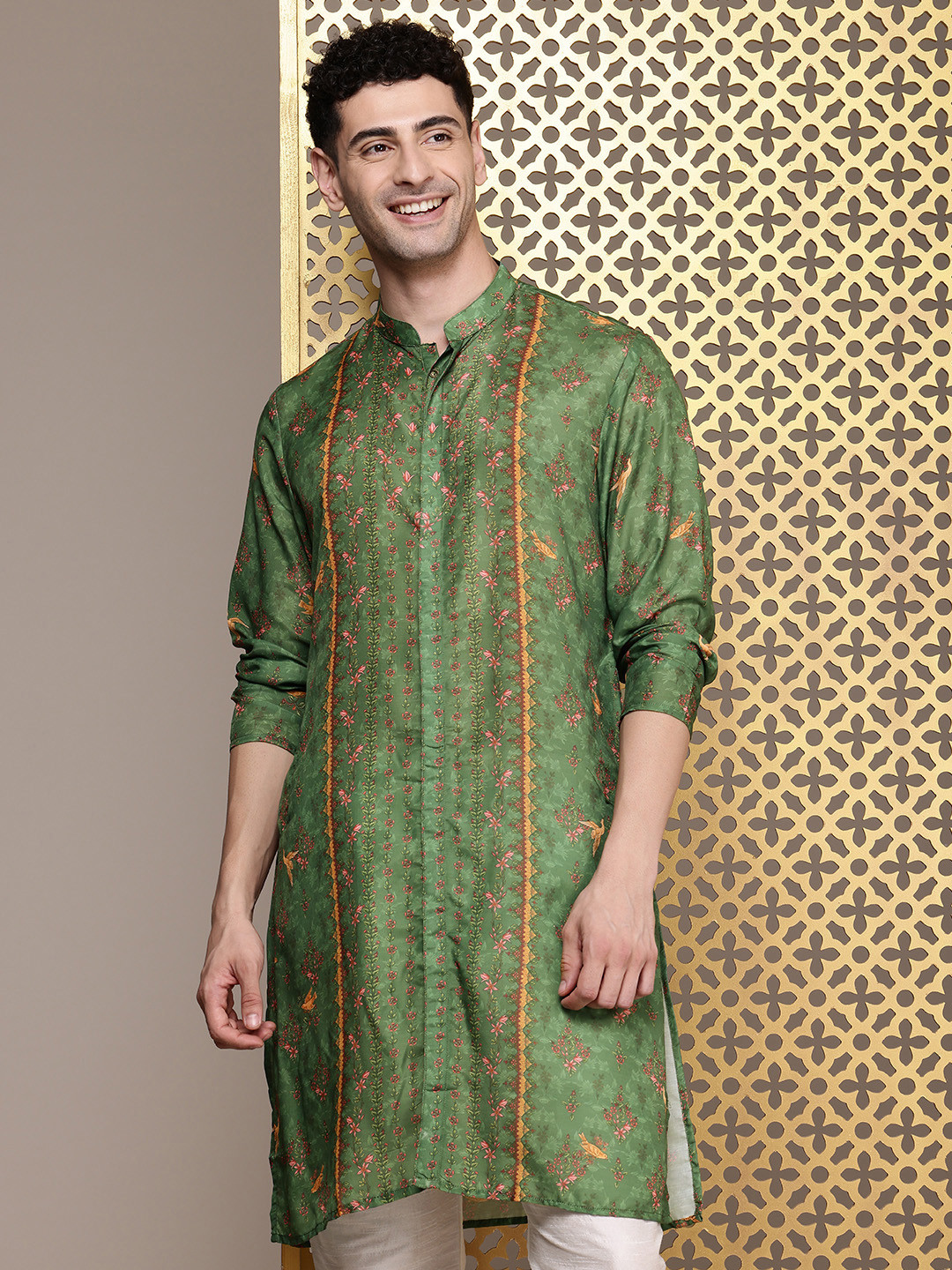 

House of Pataudi Floral Printed Jashn Kurta, Green