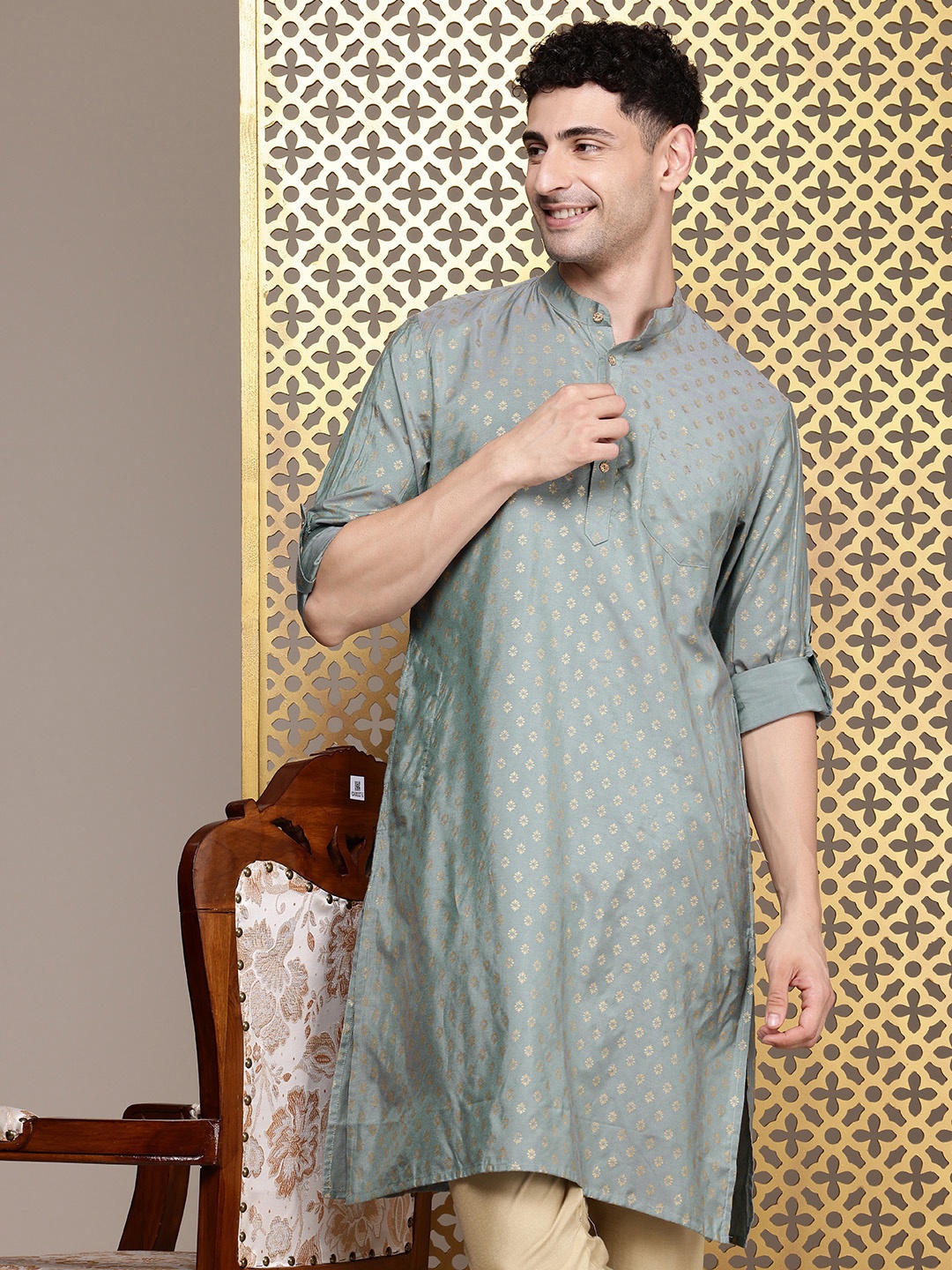

House of Pataudi Ethnic Motifs Printed Jashn Kurta, Blue
