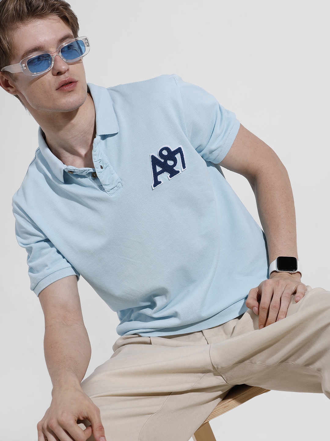 

Aeropostale Brand Logo Applique Detailed Polo Collar Pure Cotton T-shirt, Blue