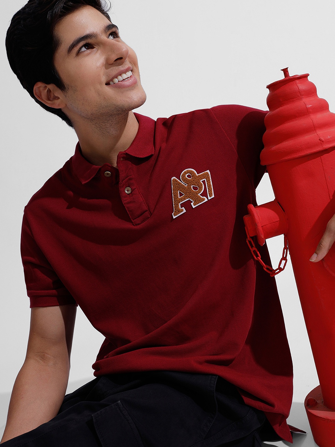 Aeropostale Typography Applique Detailing Polo Collar T-shirt, Maroon