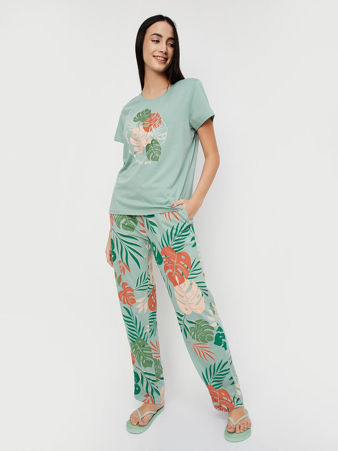 

max Women Printed Night suit, Green