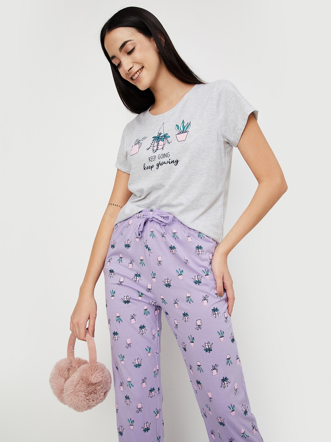 

max Women Printed PJ Set, Grey