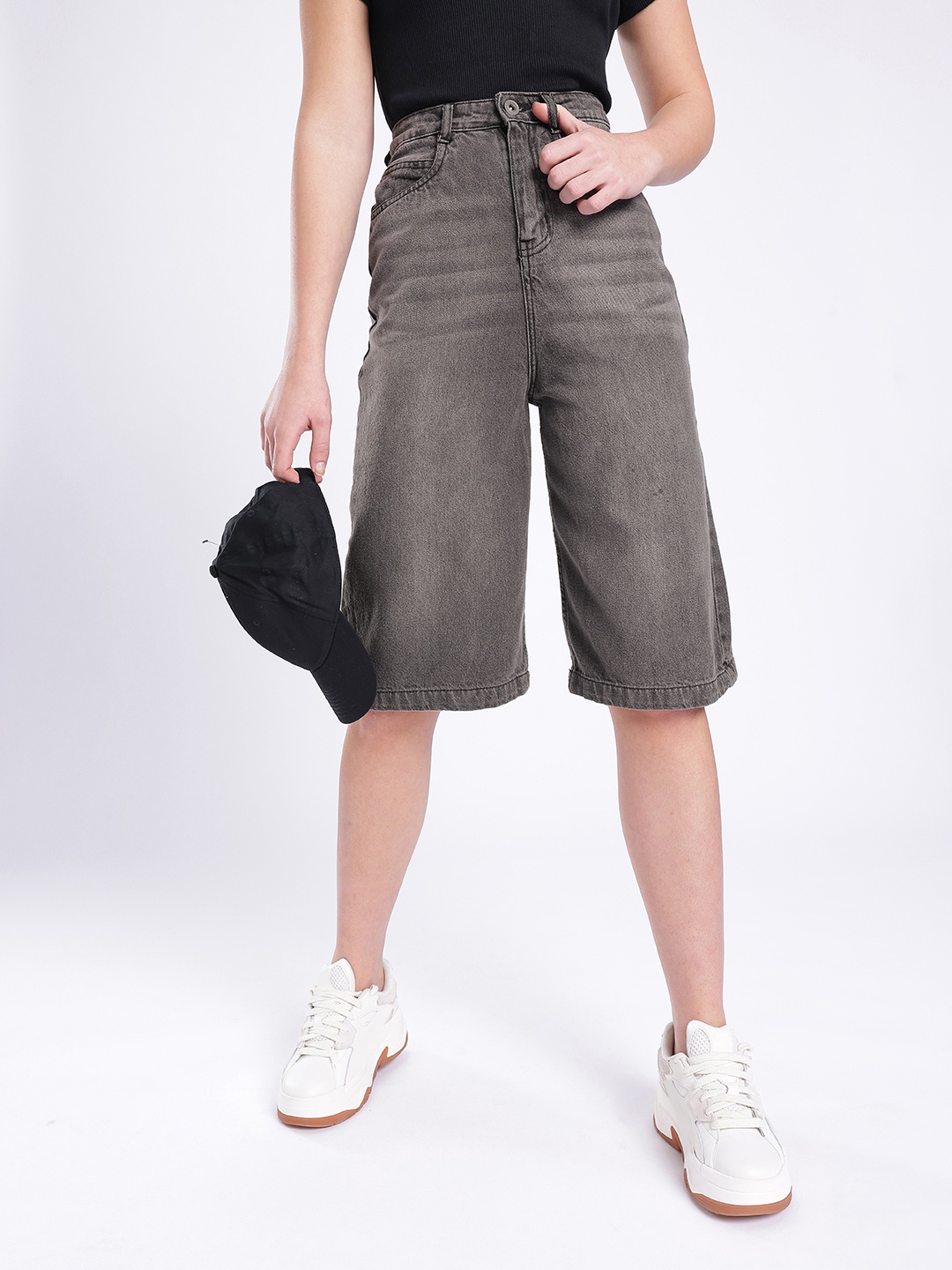 

DressBerry Women Street Style Faded Denim Shorts, Grey