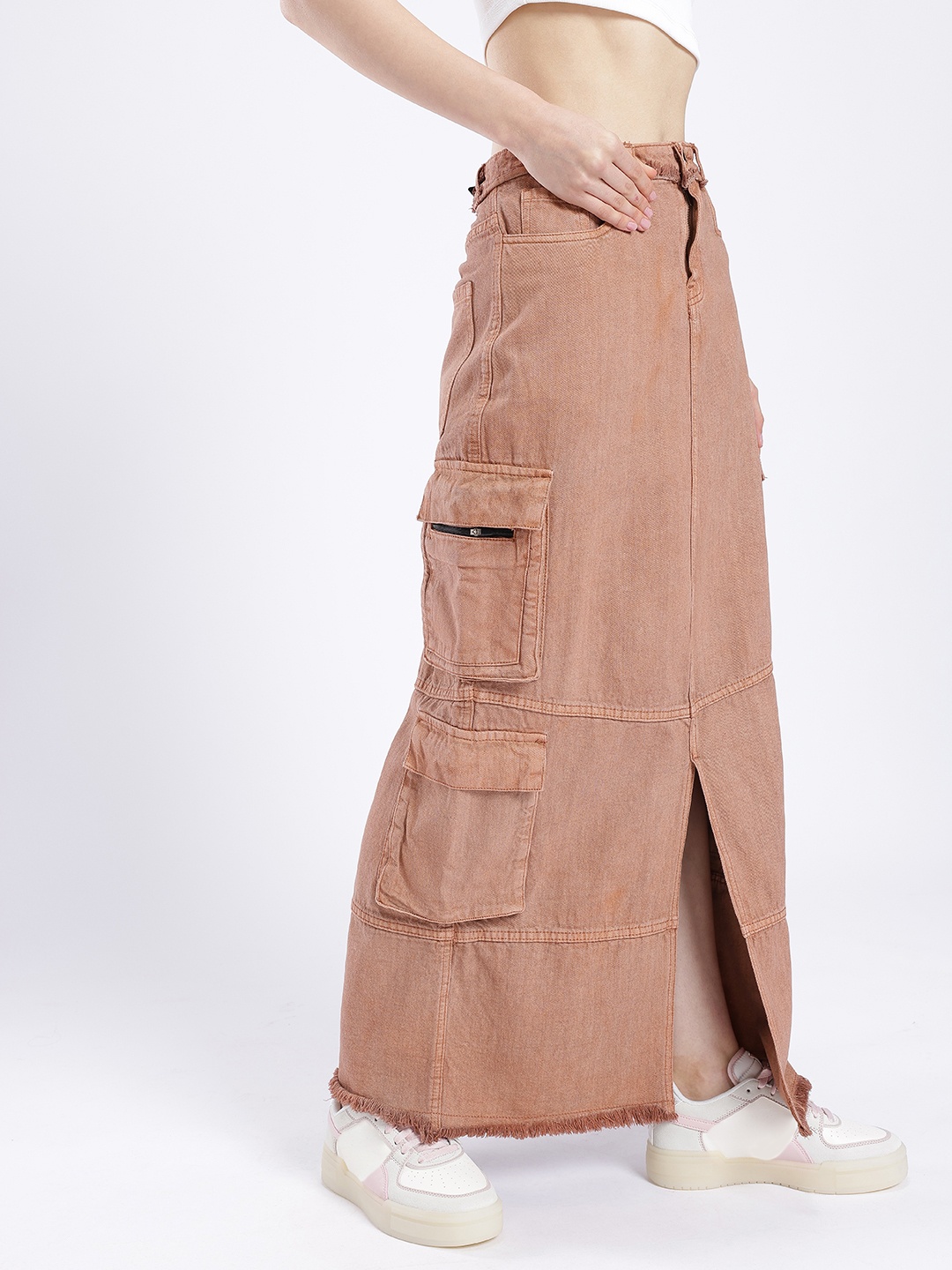 

DressBerry Versatile Vogue Cargo Style Denim Maxi Skirt, Mauve