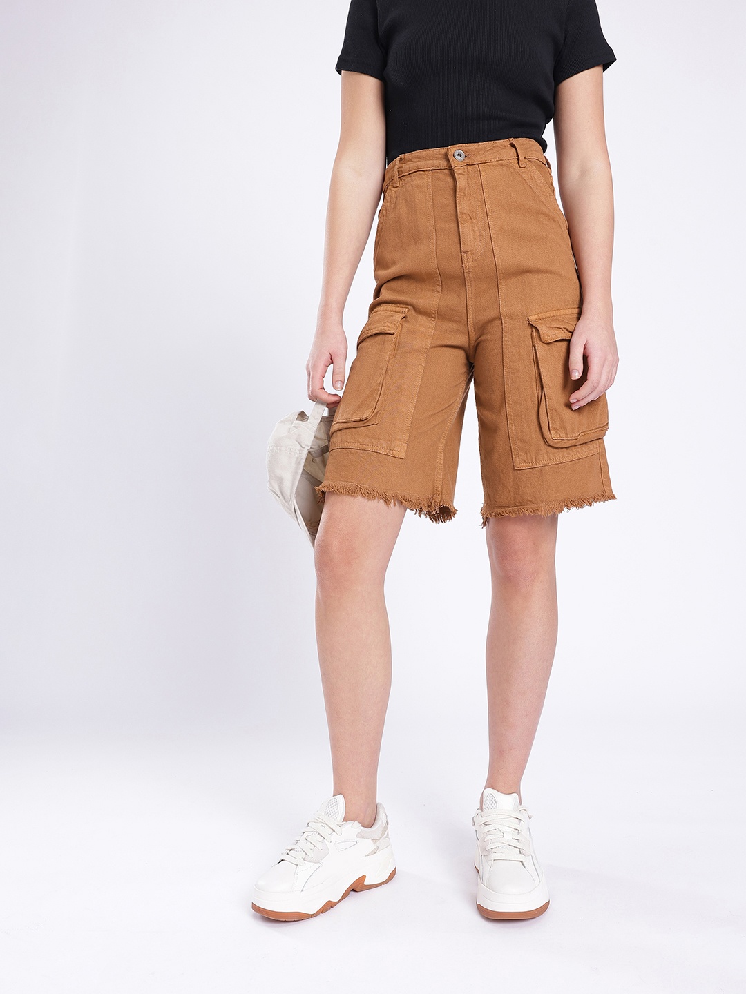 

DressBerry Women City Swagger Denim Cargo Shorts, Brown
