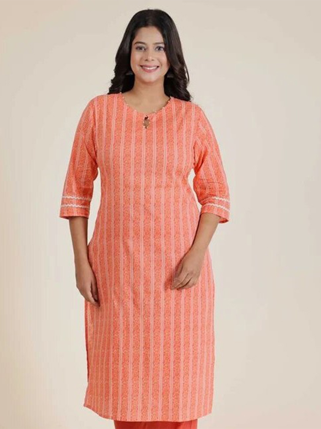 

Aramya Floral Printed Keyhole Neck Pure Cotton Straight Kurta, Orange