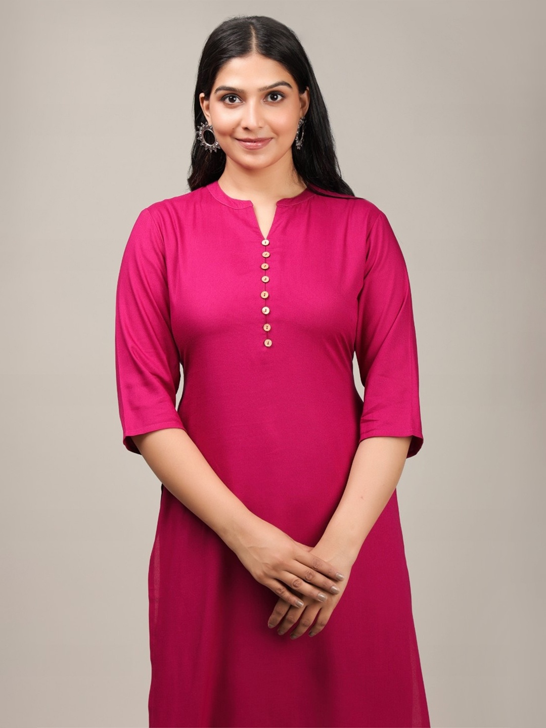 

Aramya Mandarin Collar Straight Kurta, Pink