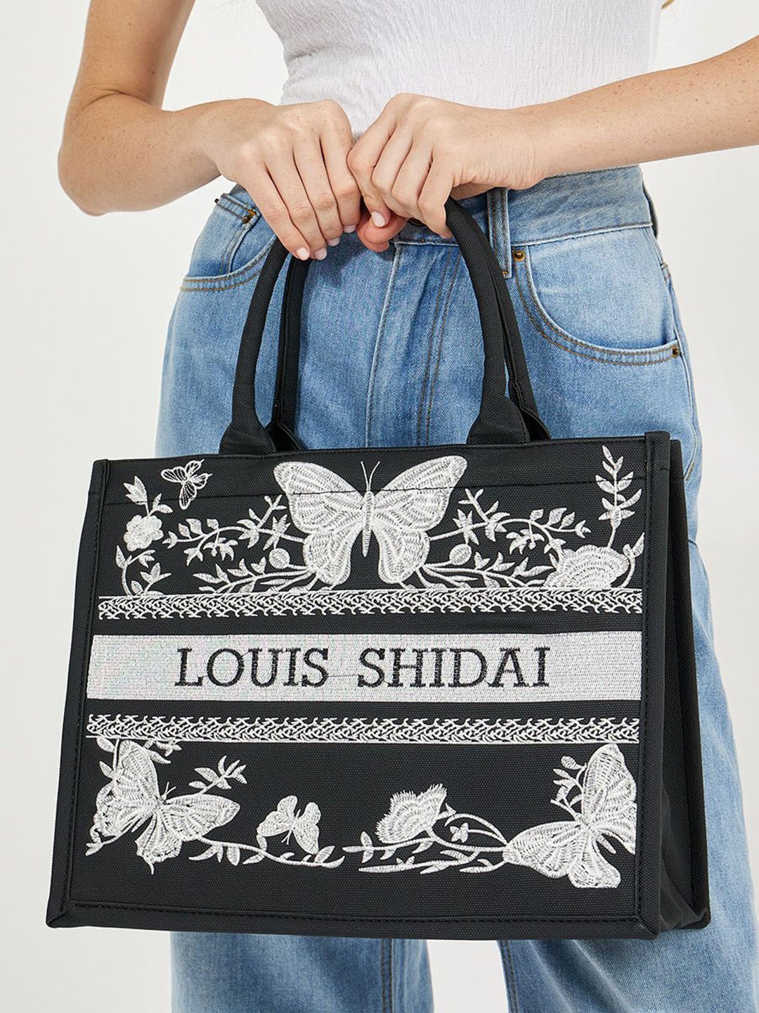 

Styli Graphic Printed Structured Tote Bag, Black