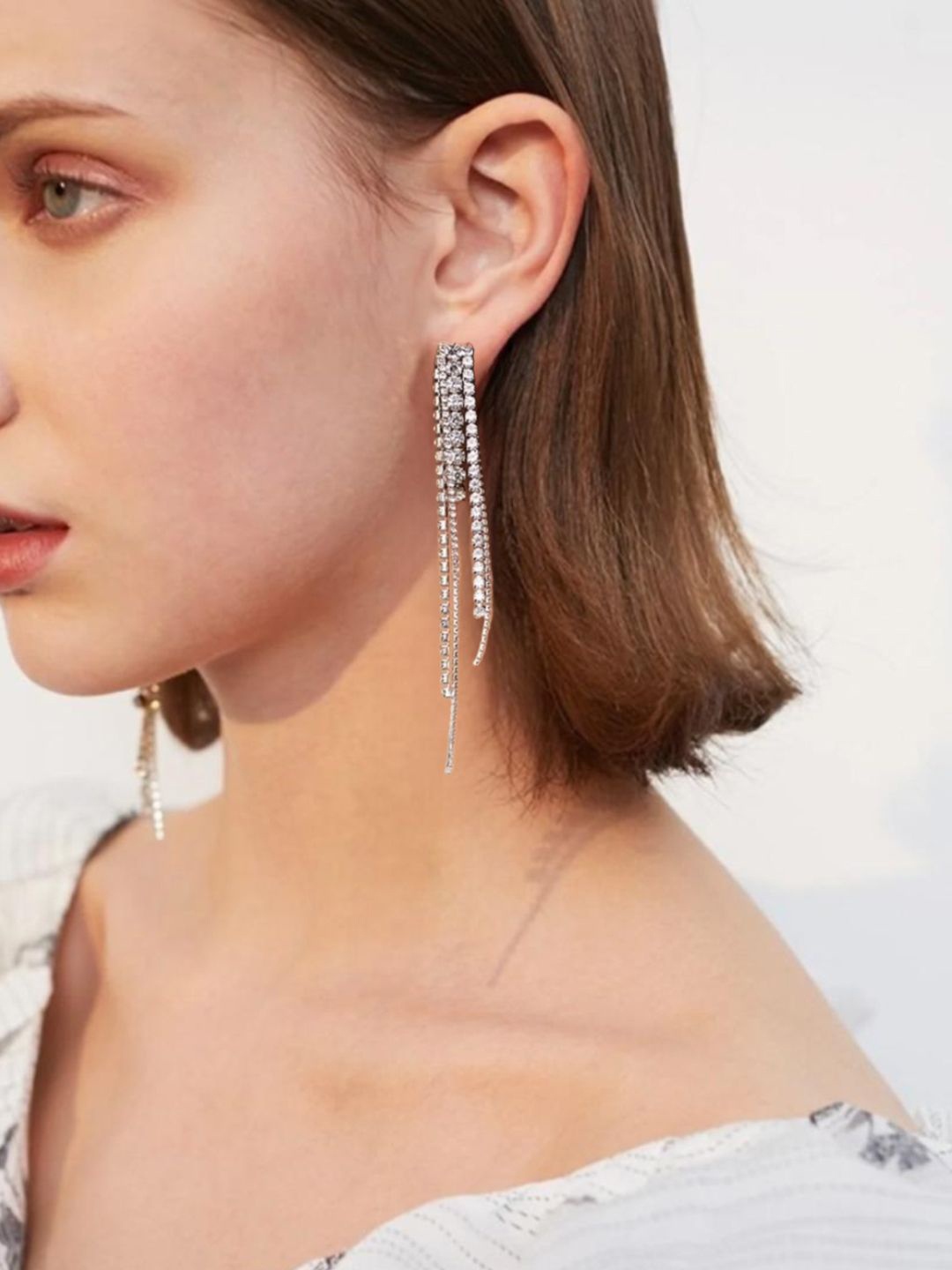 

OOMPH Geometric Crystals Drop Earrings, Silver