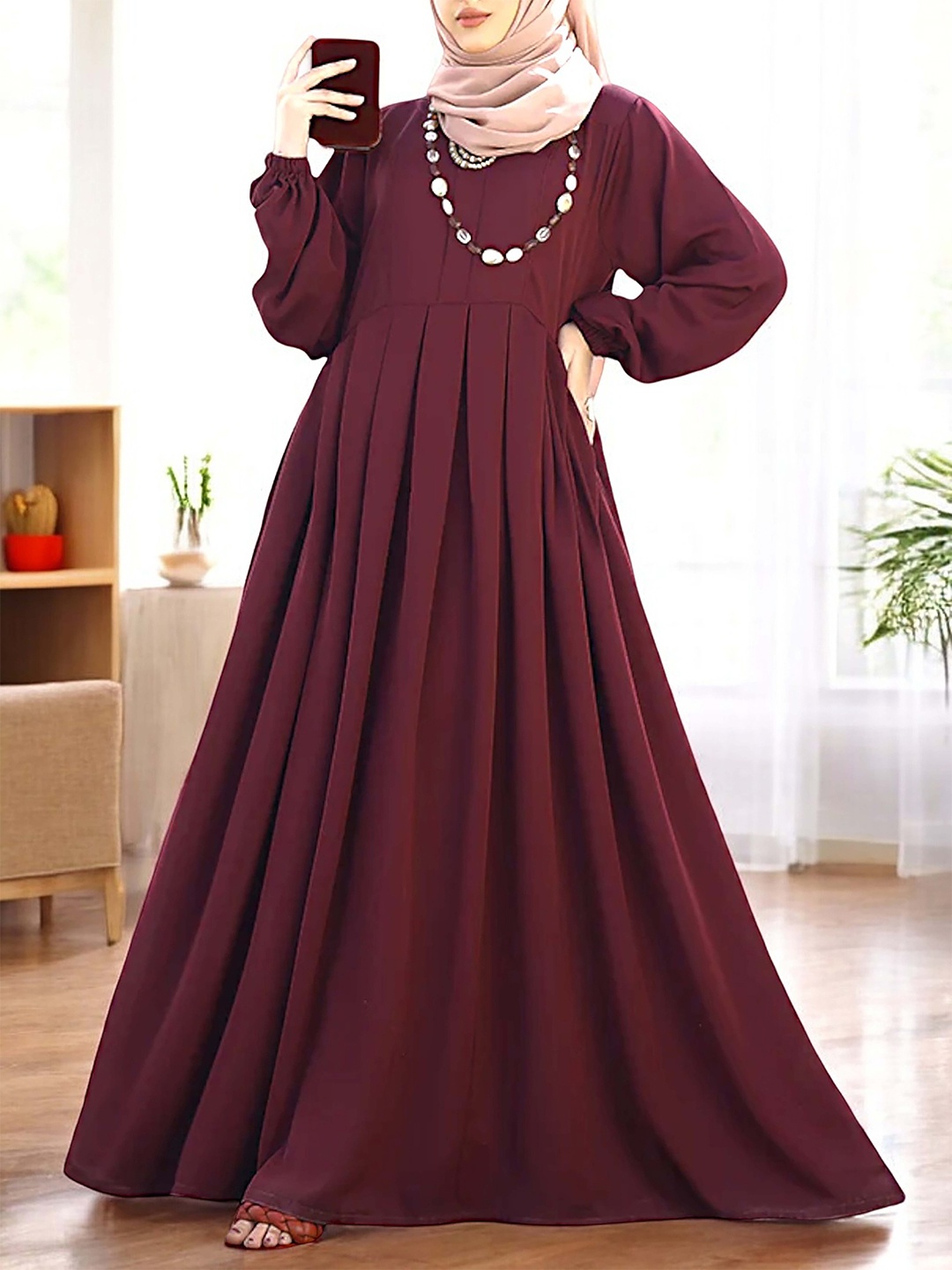 

MUSHKIYA Abaya Burqa With Scarf, Maroon