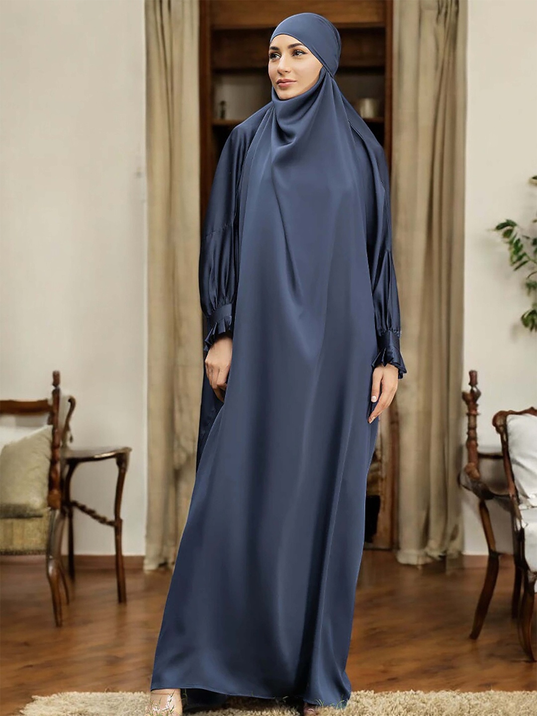 

MUSHKIYA Long Sleeve Jilbab With Scraf, Grey