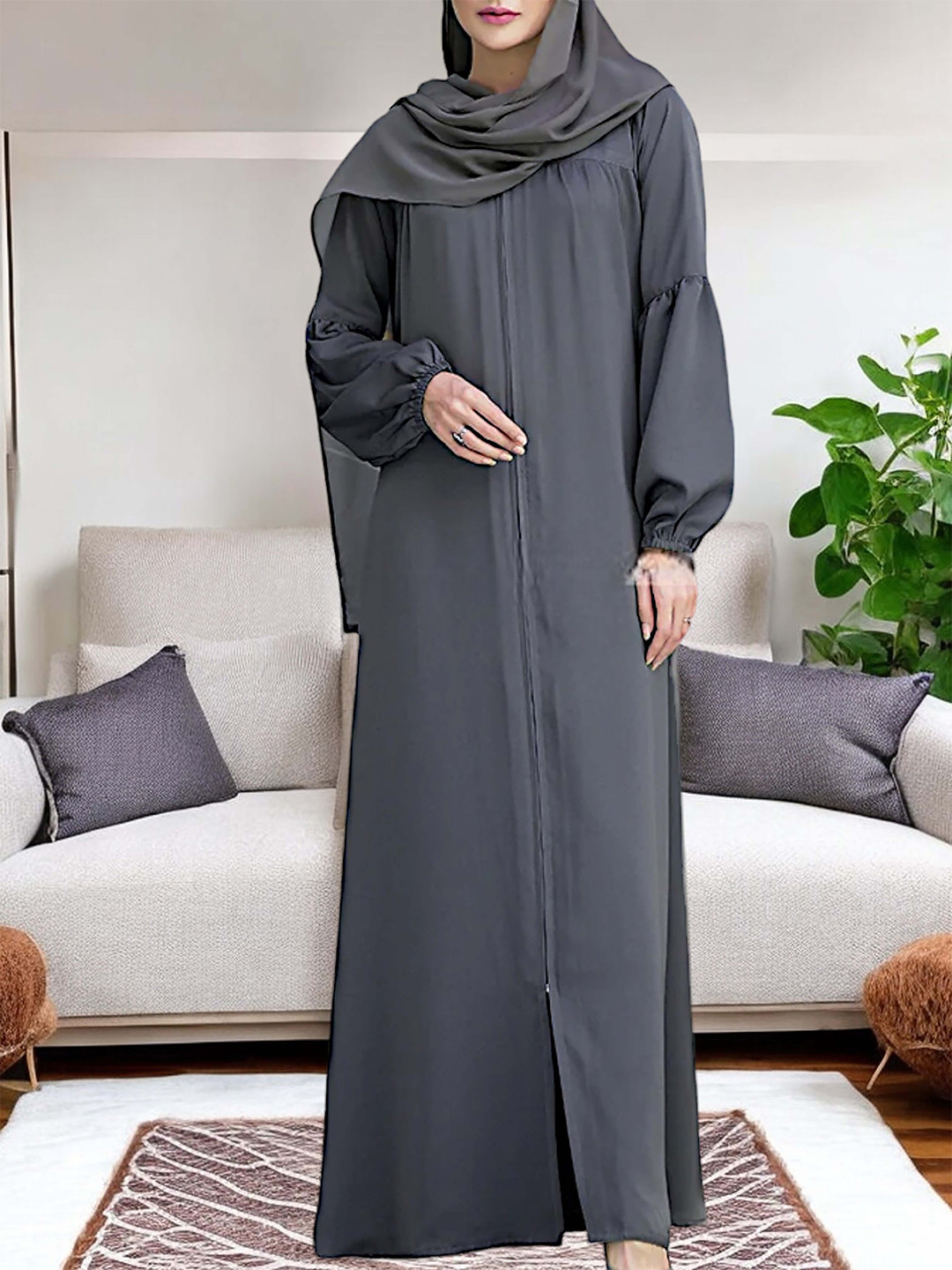 

MUSHKIYA Arrabi Embellished Abaya With Scarf, Black