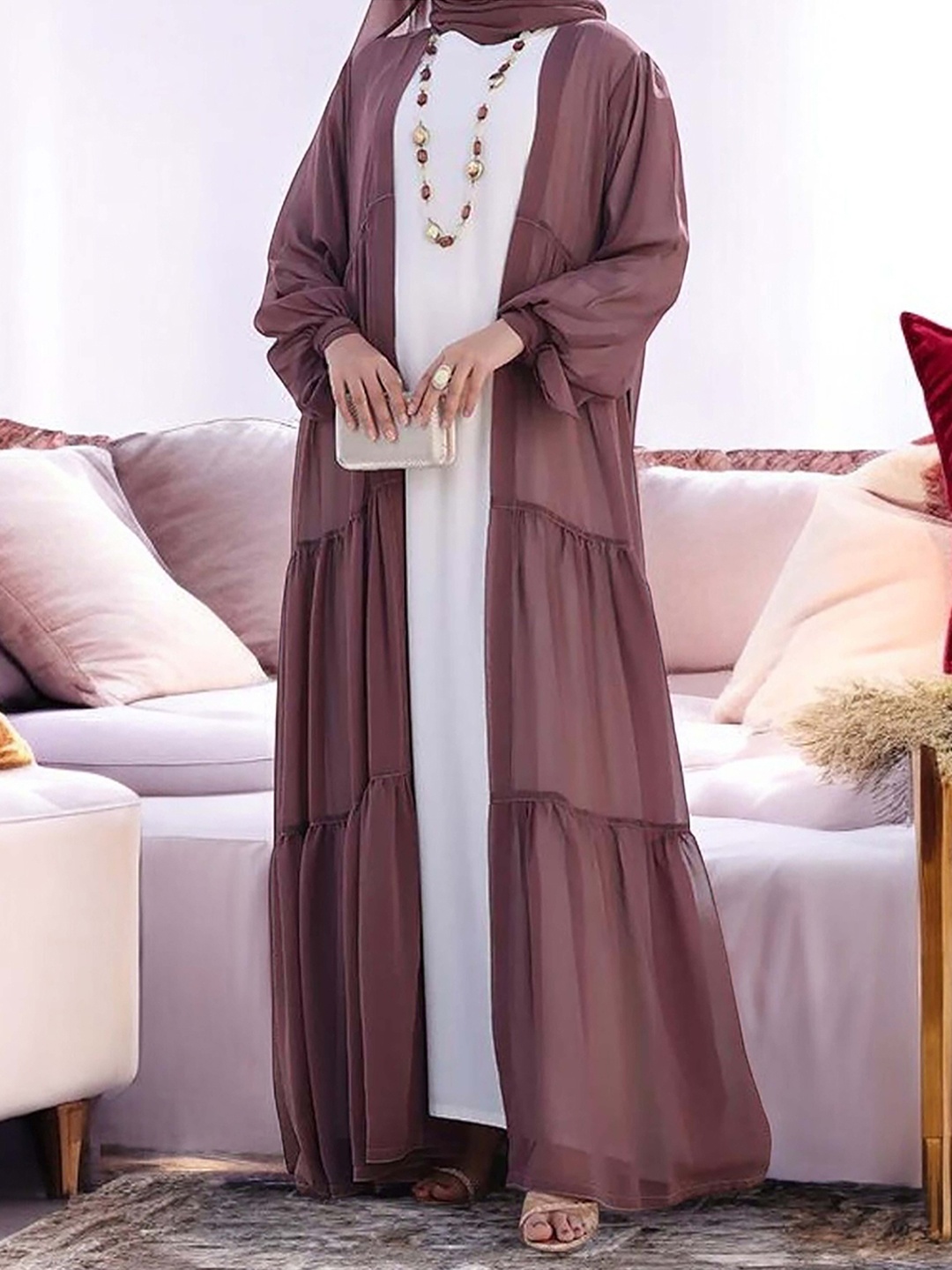 

MUSHKIYA Burqa With Multi-Tiered Shrug, Purple