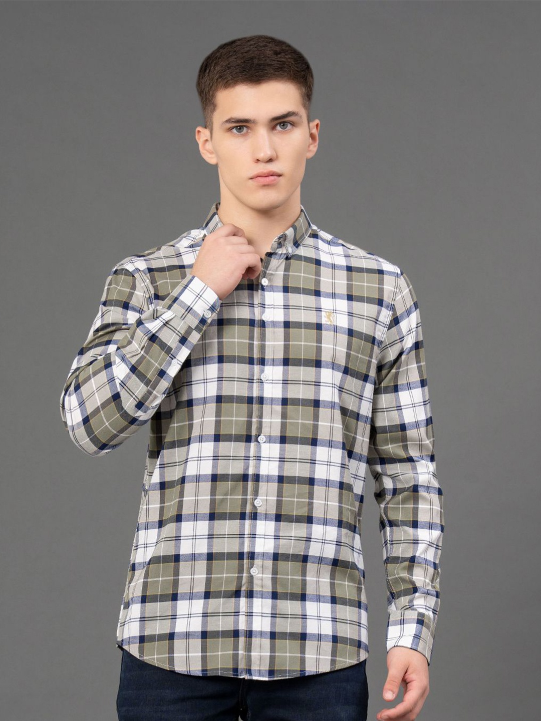 

Red Tape Men Tartan Checks Button-Down Collar Casual Shirt, Green