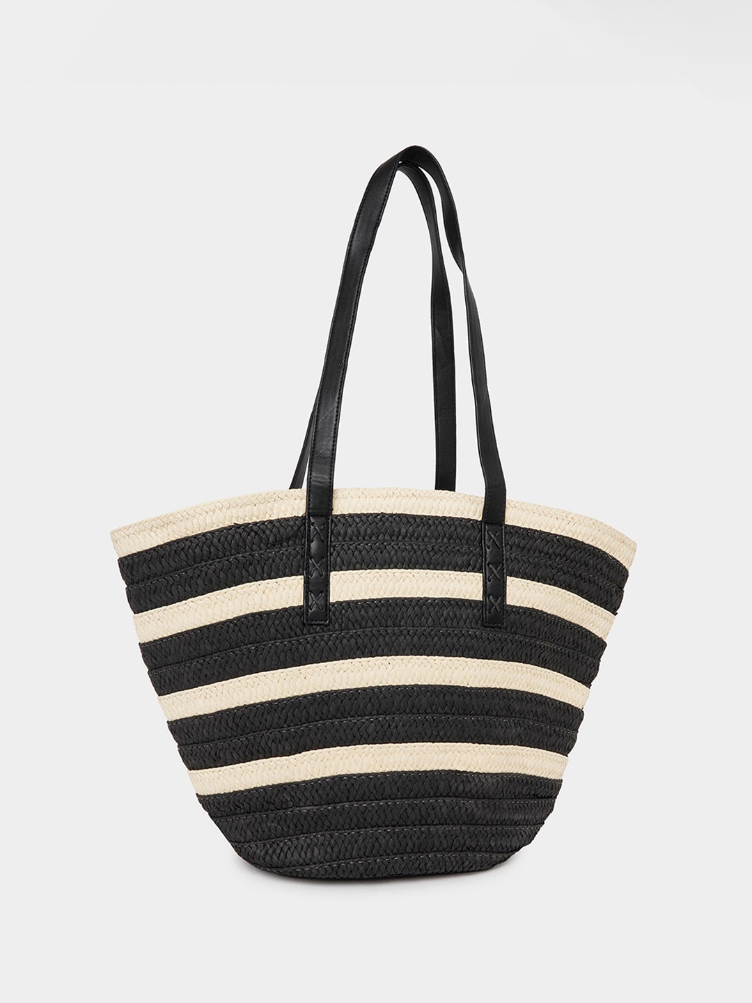 

Styli Striped Structured Tote Bag, Black