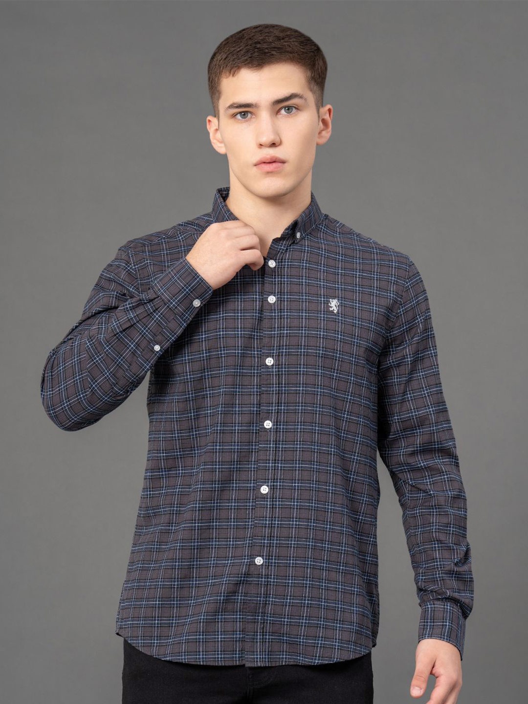 

Red Tape Men Tartan Checks Button-Down Collar Casual Shirt, Grey