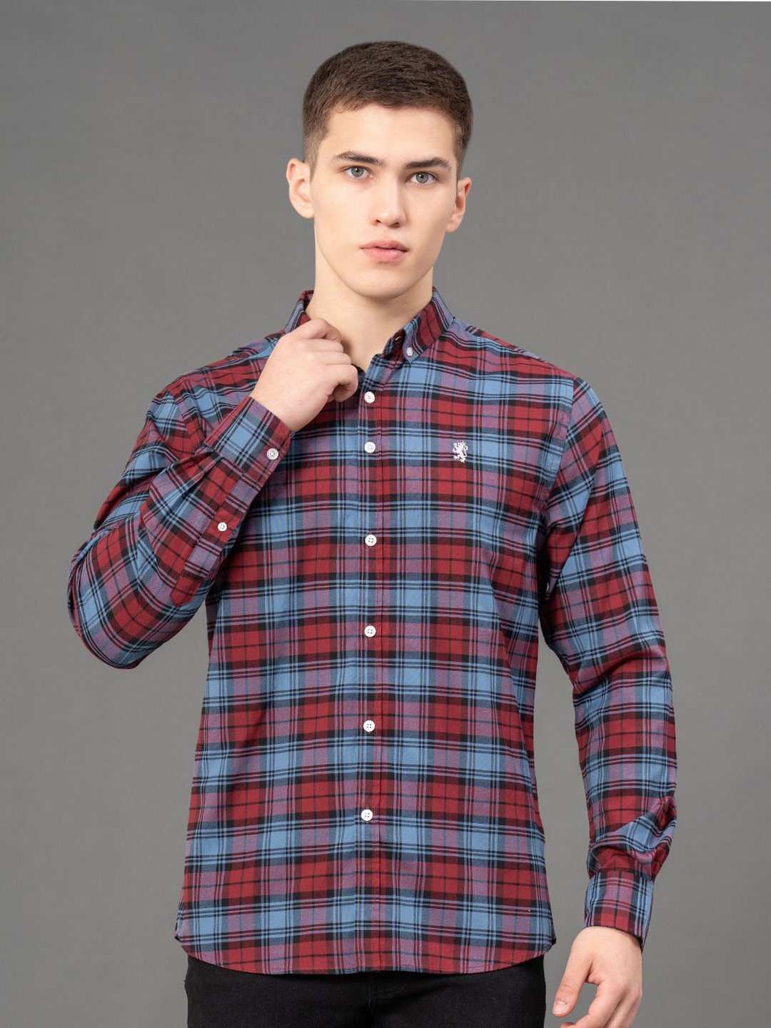 

Red Tape Men Tartan Checks Button-Down Collar Casual Shirt, Maroon