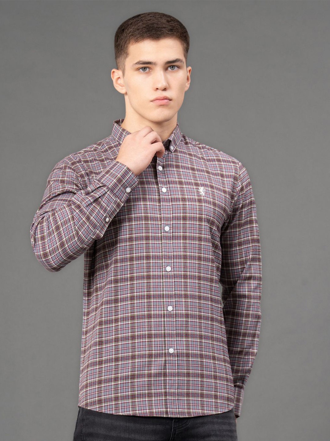 

Red Tape Men Tartan Checks Button-Down Collar Casual Shirt, Grey