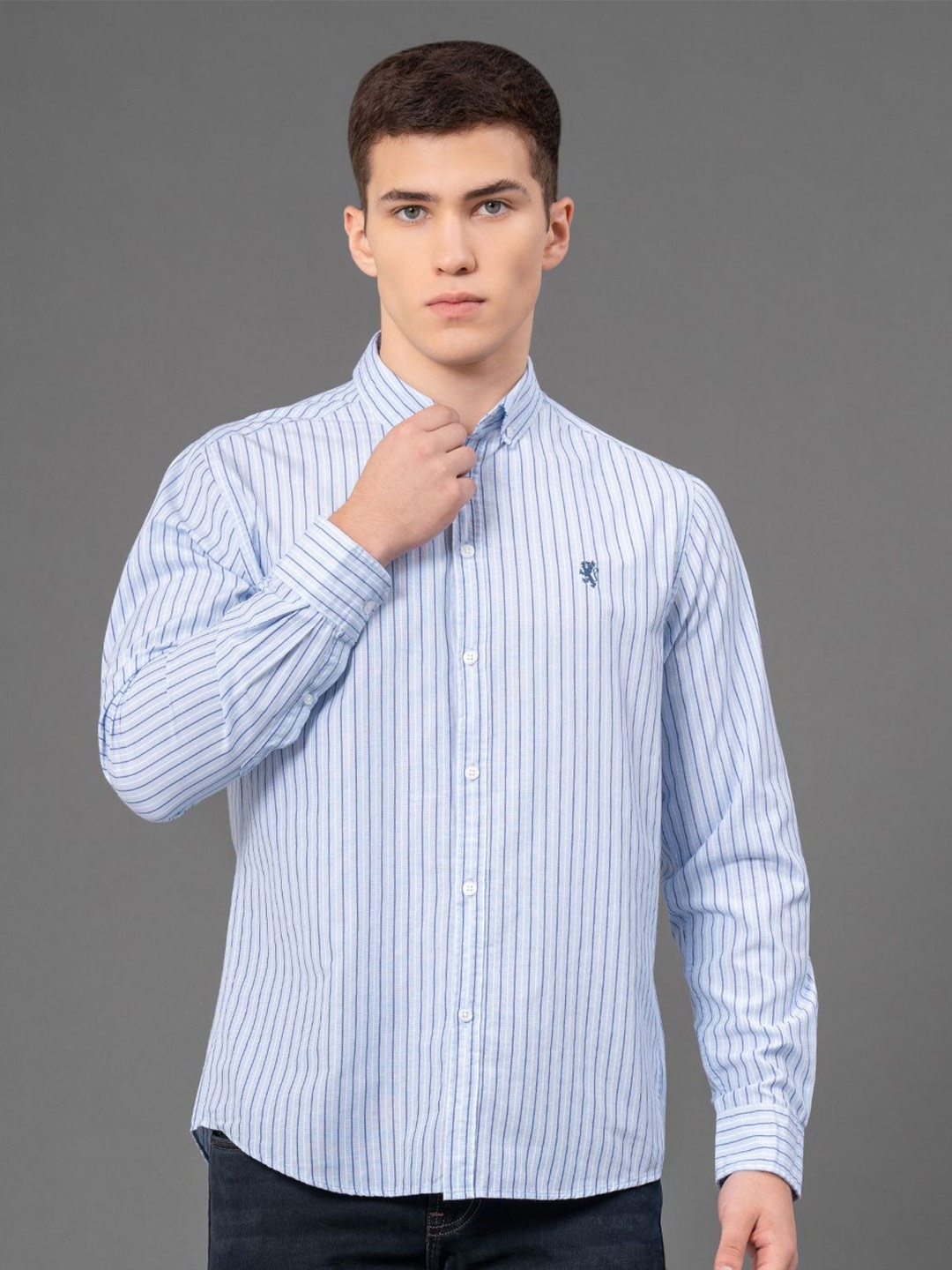 

Red Tape Men Button Down Collar Striped Casual Shirt, Blue