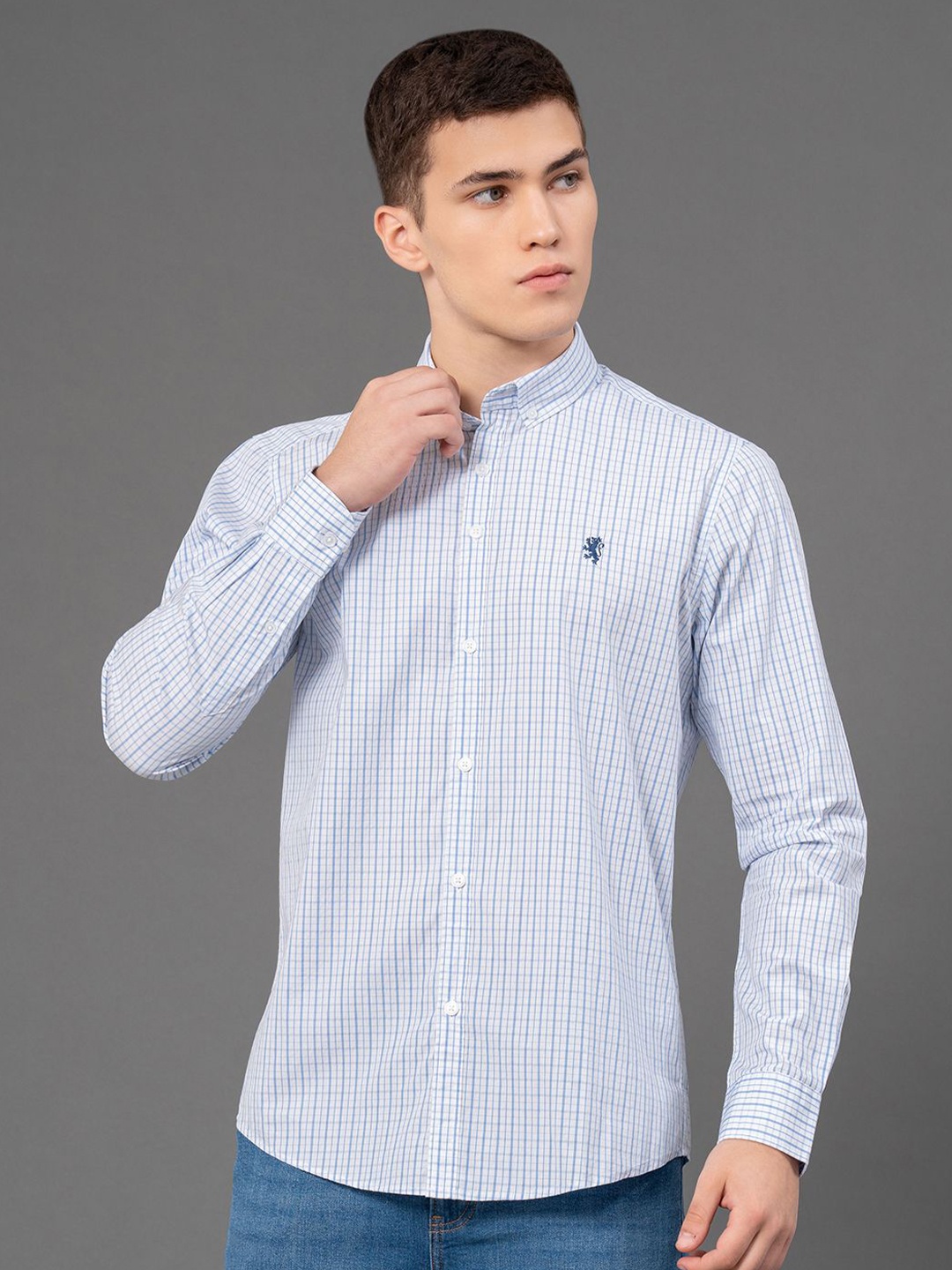 

Red Tape Men Grid Tattersall Checks Button-Down Collar Casual Shirt, White
