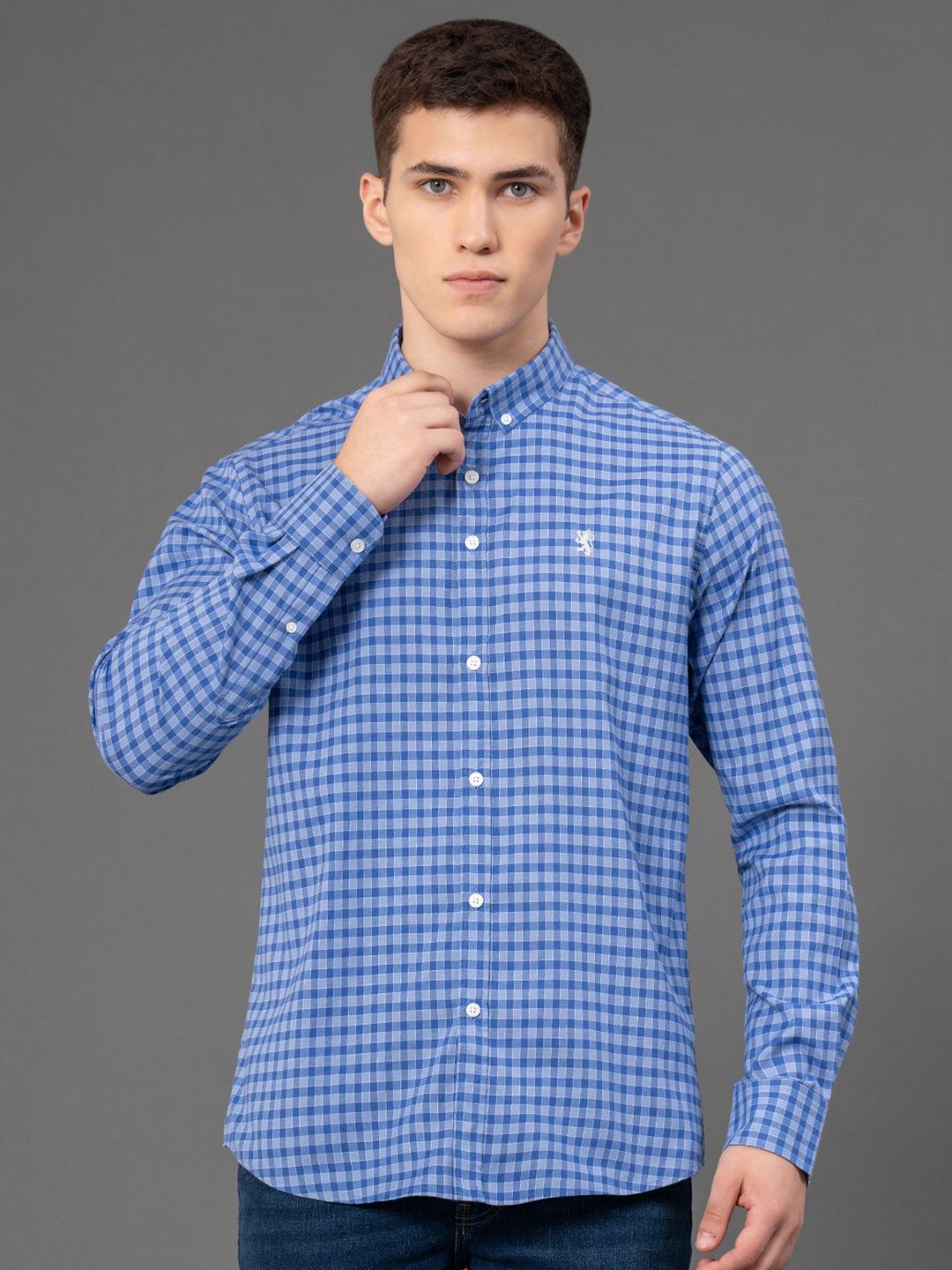 

Red Tape Men Button-Down Collar Gingham Checks Casual Shirt, Blue