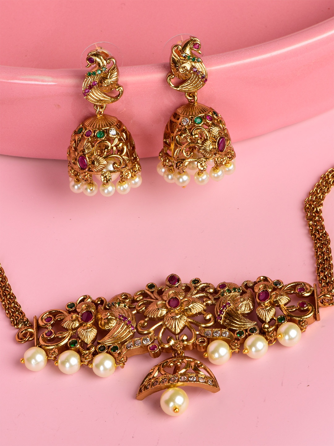 

SHARLEEZ Gold-Plated AD Studded Jewellery Set