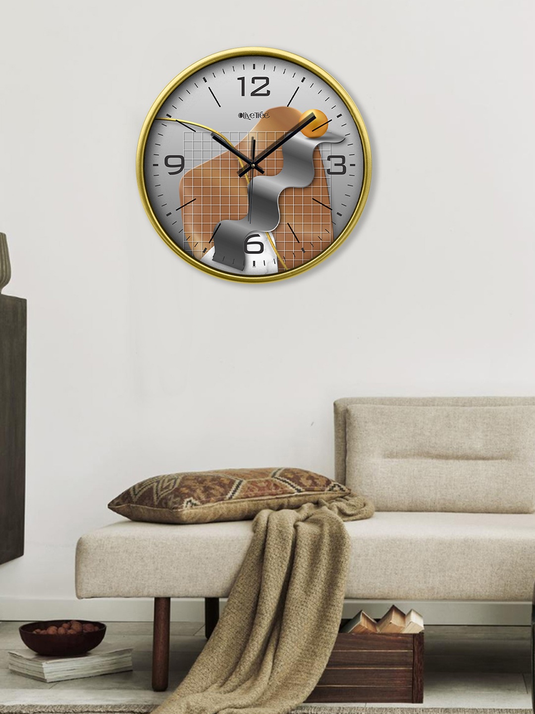 

OLIVE TREE Gold-Toned & Brown Printed Contemporary Wall Clock
