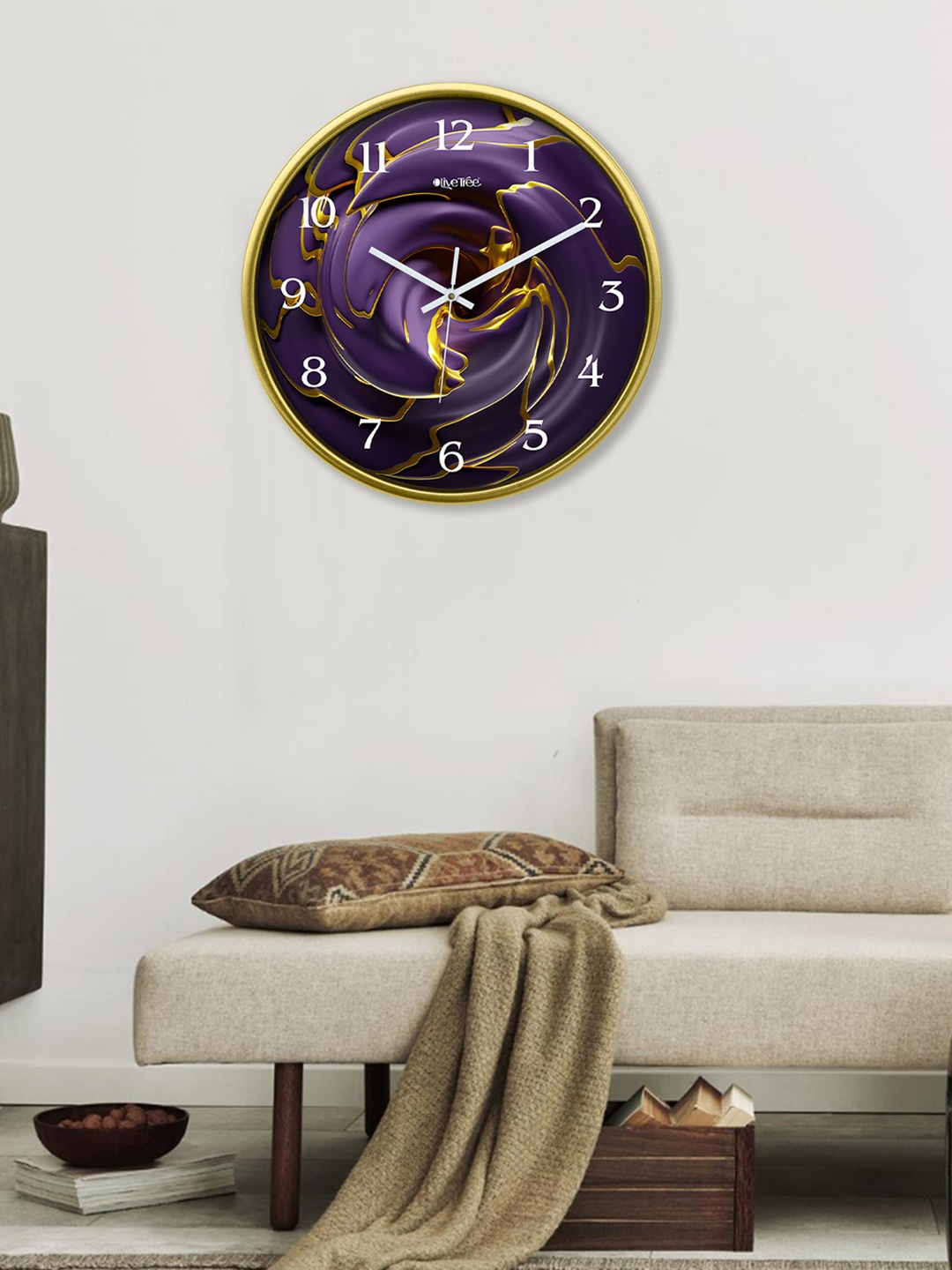 

OLIVE TREE Gold-Toned & Purple Printed Analogue Contemporary Wall Clock