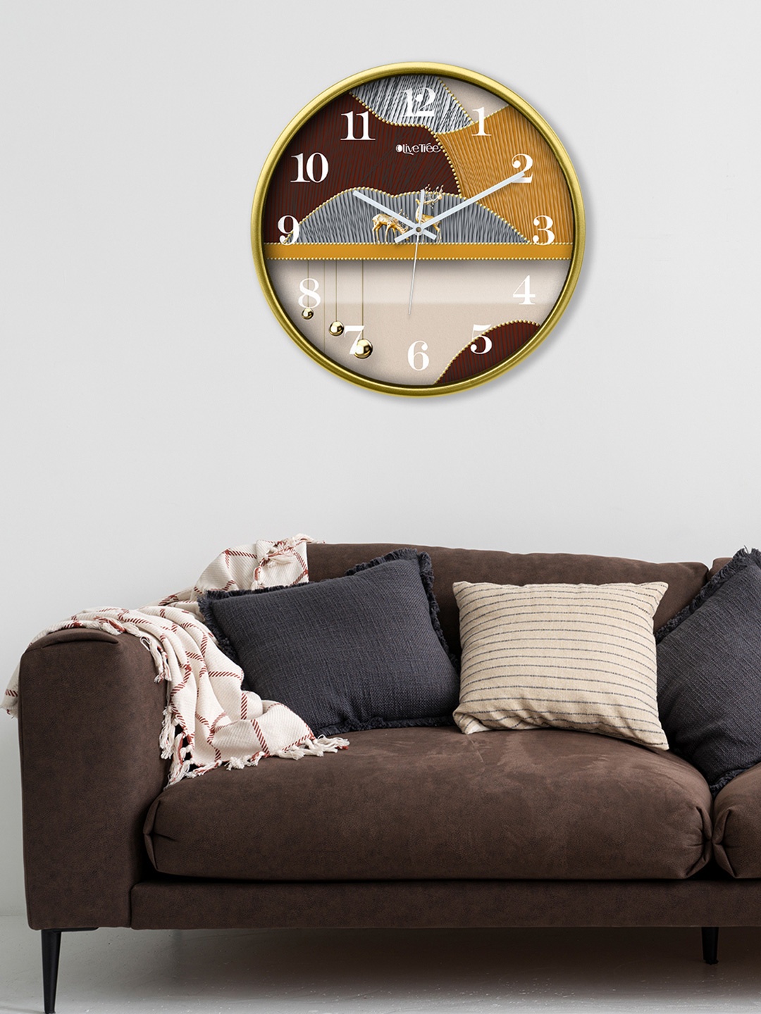 

OLIVE TREE Gold-Toned & Brown Printed Analogue Contemporary Wall Clock