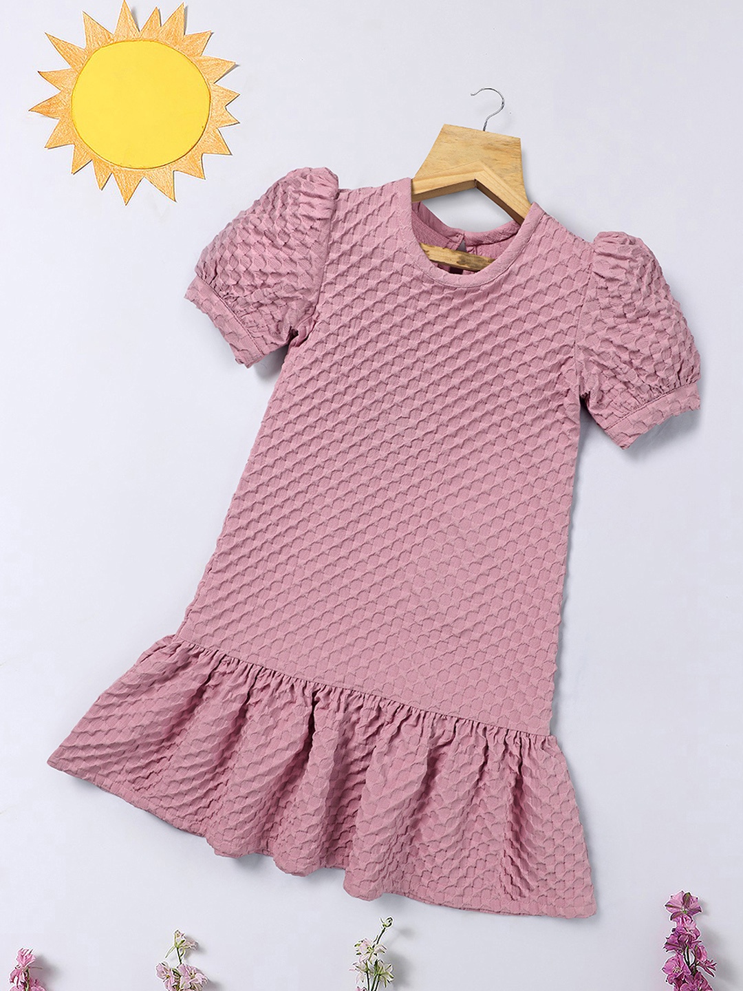 

OMPAX Puff Sleeve Drop-Waist Dress, Pink