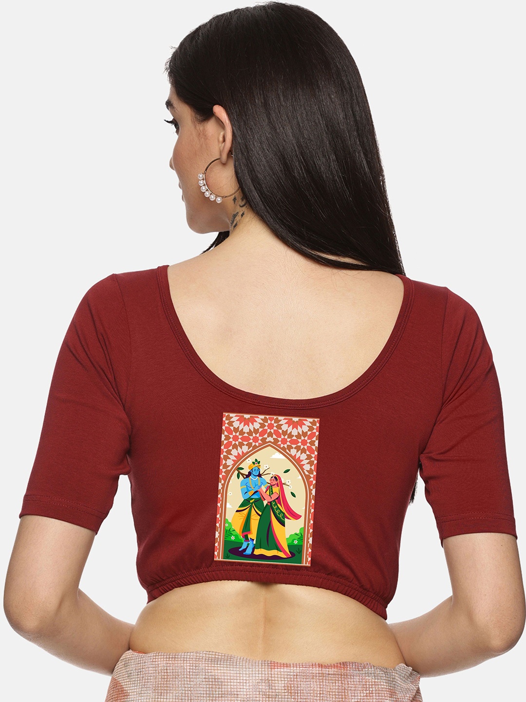 

NOT YET by us Printed Stretchable Saree Blouse, Maroon