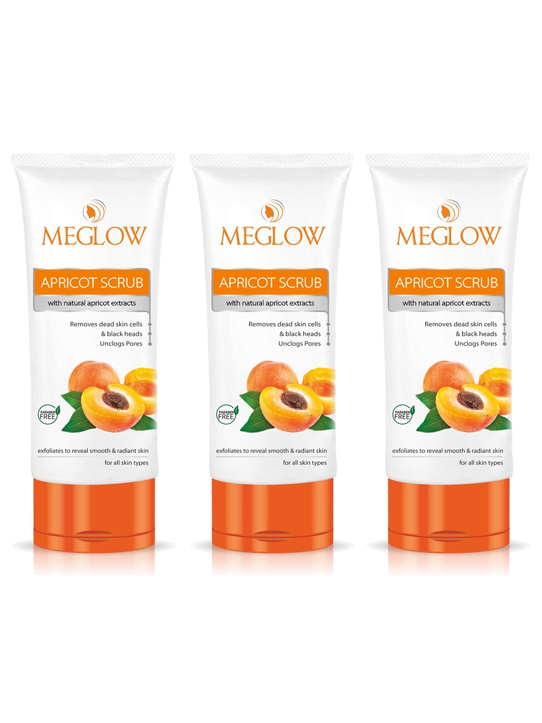 

MEGLOW Set of 3 Natural Apricot Scrub For Smooth & Radiant Skin - 70g Each, White