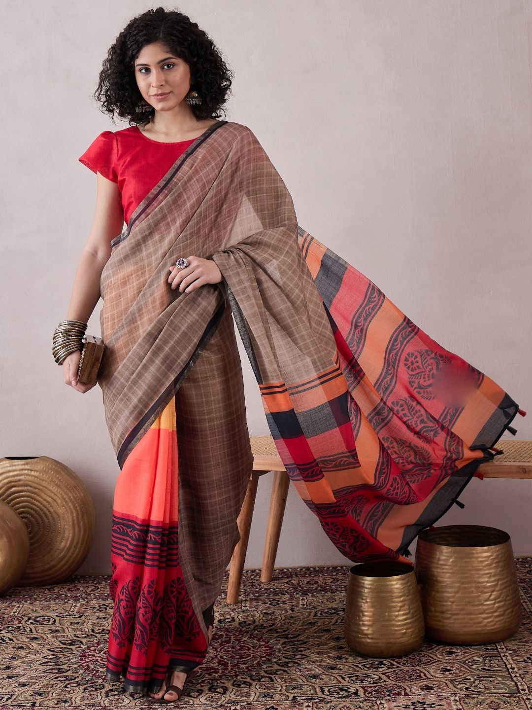 

KALINI Ethnic Motifs Printed Saree, Brown