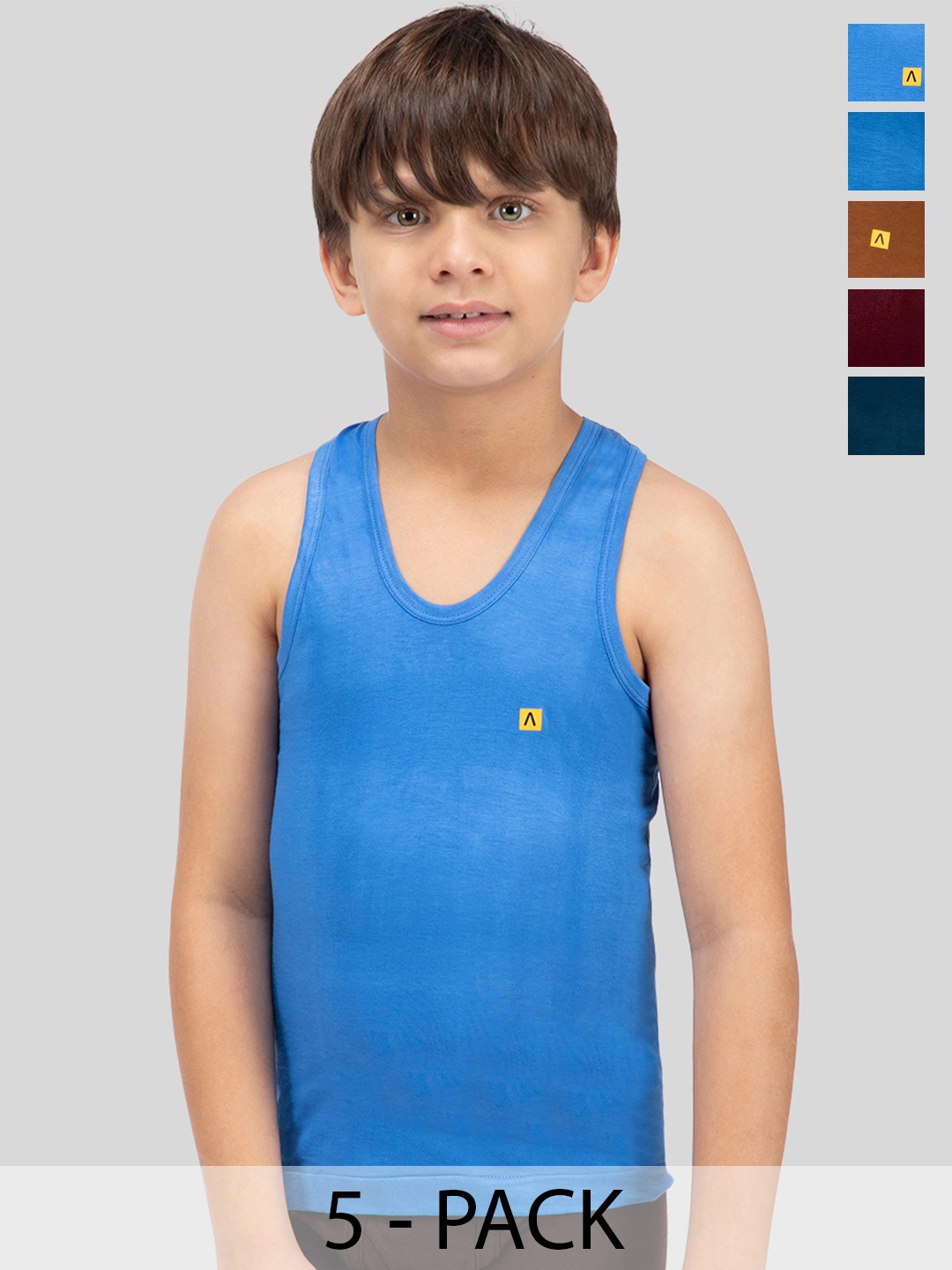 

AMUL COMFY Boys Pack Of 5 Cotton Under Shirt Vests, Navy blue