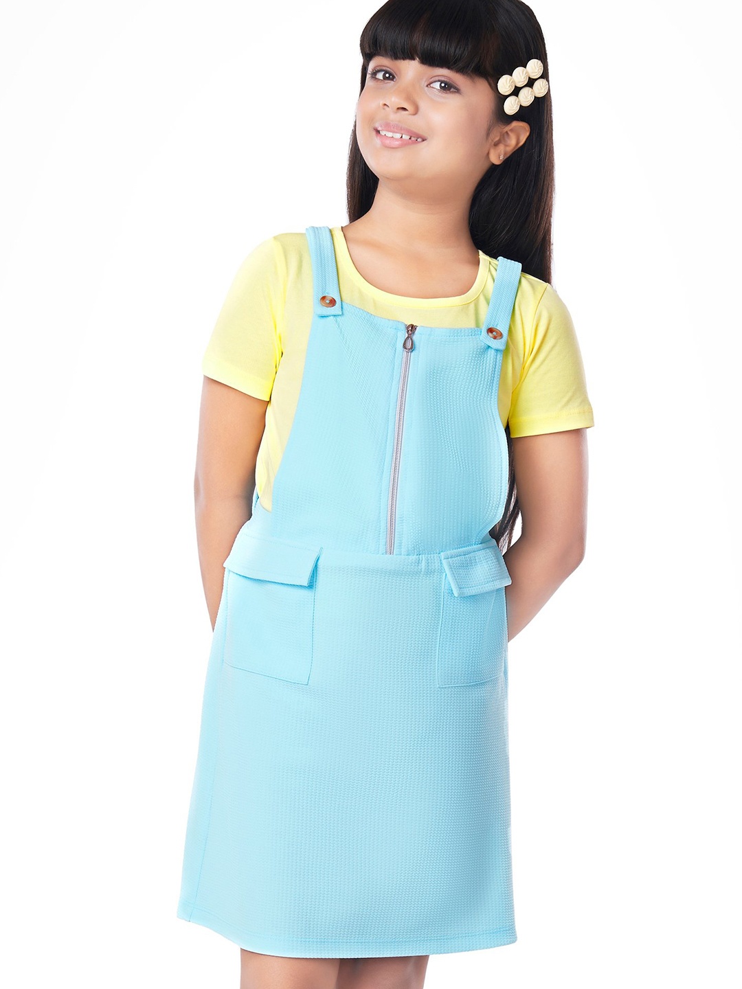 

Hola Bonita Girls Round Neck Pinafore Dress, Blue