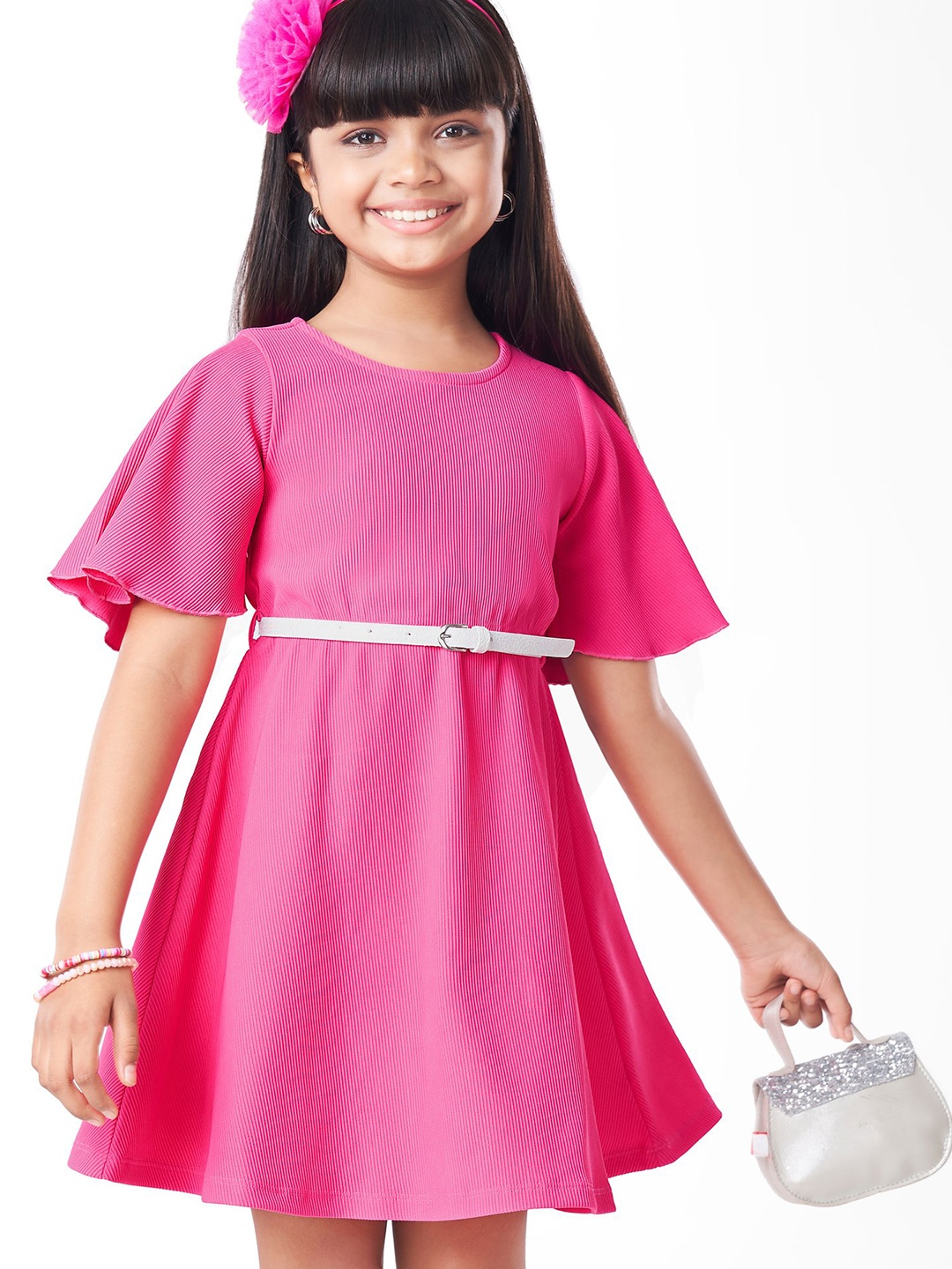 

Hola Bonita Girls Flared Sleeve Fit & Flare Dress, Fuchsia