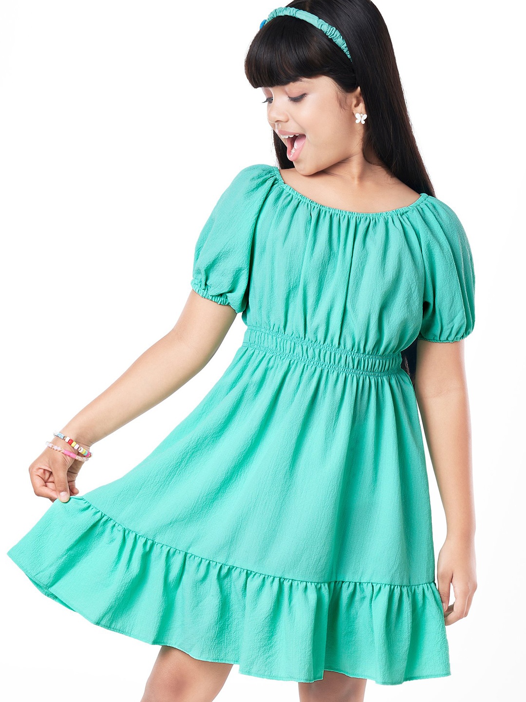 

Hola Bonita Girls Fit & Flare Dress, Sea green