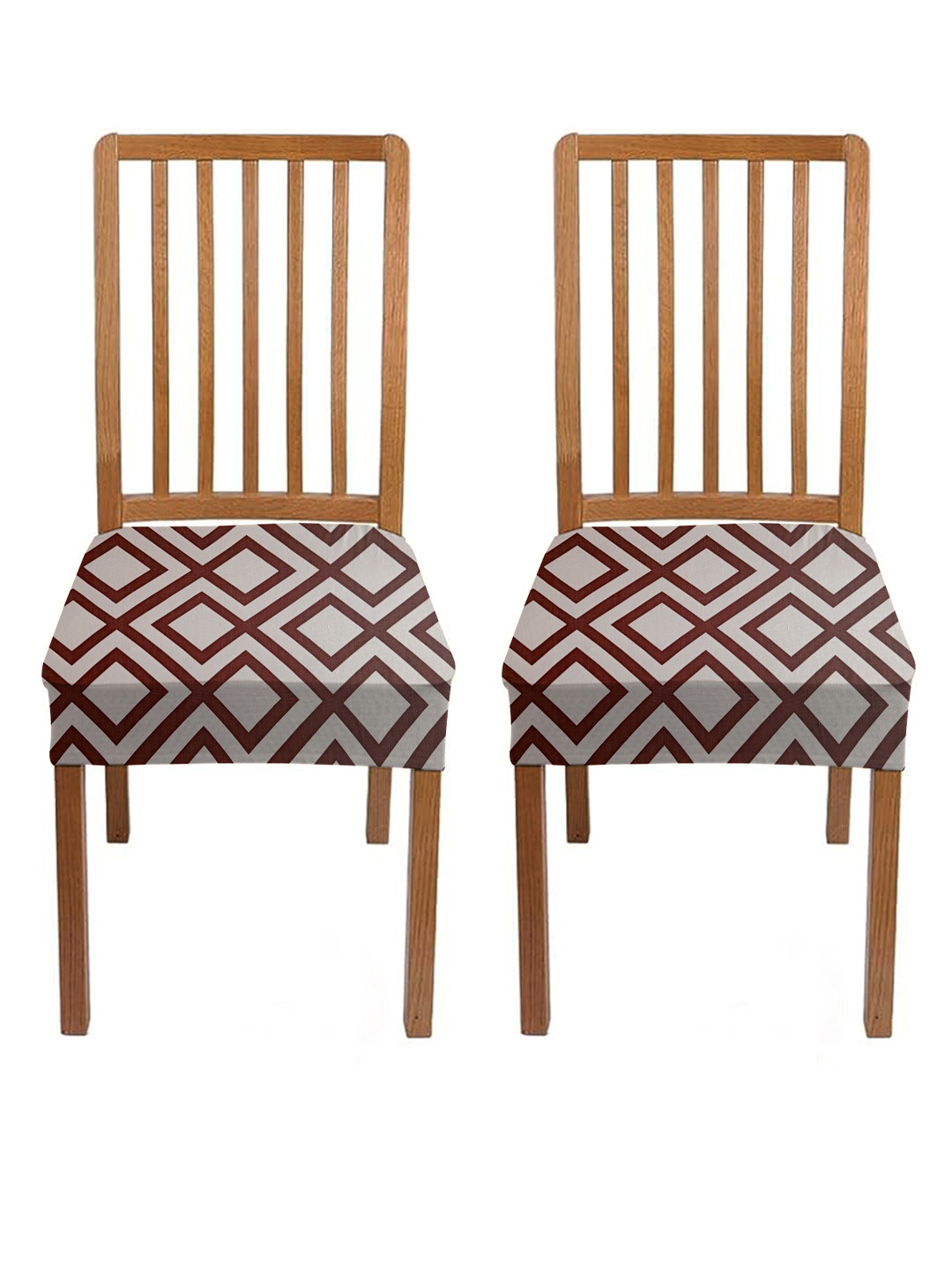 

Lazi 2 Pieces Off White & Brown Printed Stretchable Dining Chair Seat Covers