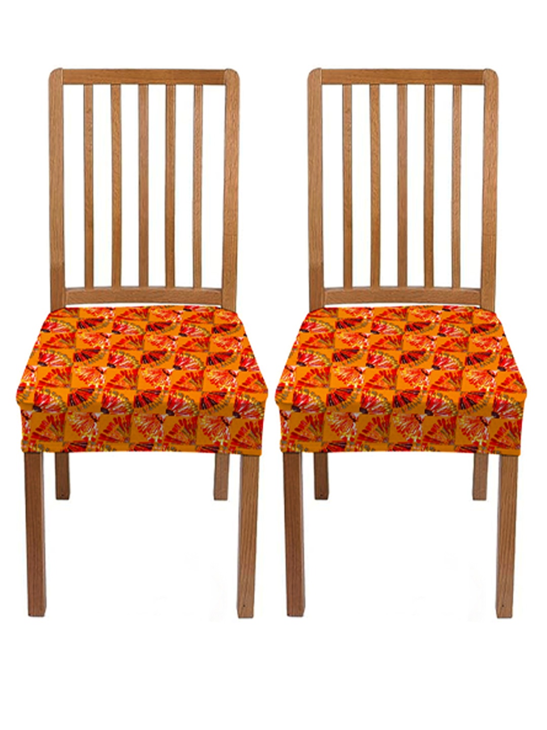 

Lazi 2 Pieces Orange-Colored Stretchable Dining Chair Seat Covers