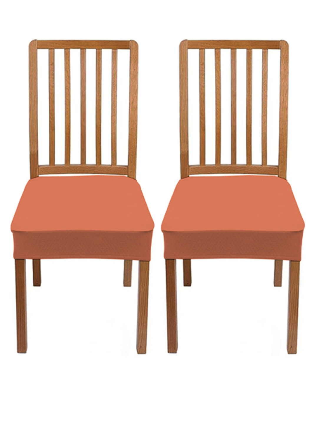 Lazi 2 Pieces Peach-Colored Stretchable Dining Chair Seat Covers