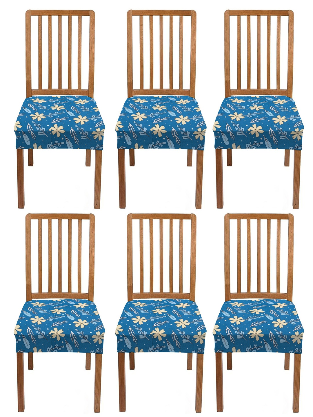 

Lazi 6 Pieces Blue Stretchable Dining Chair Seat Cover