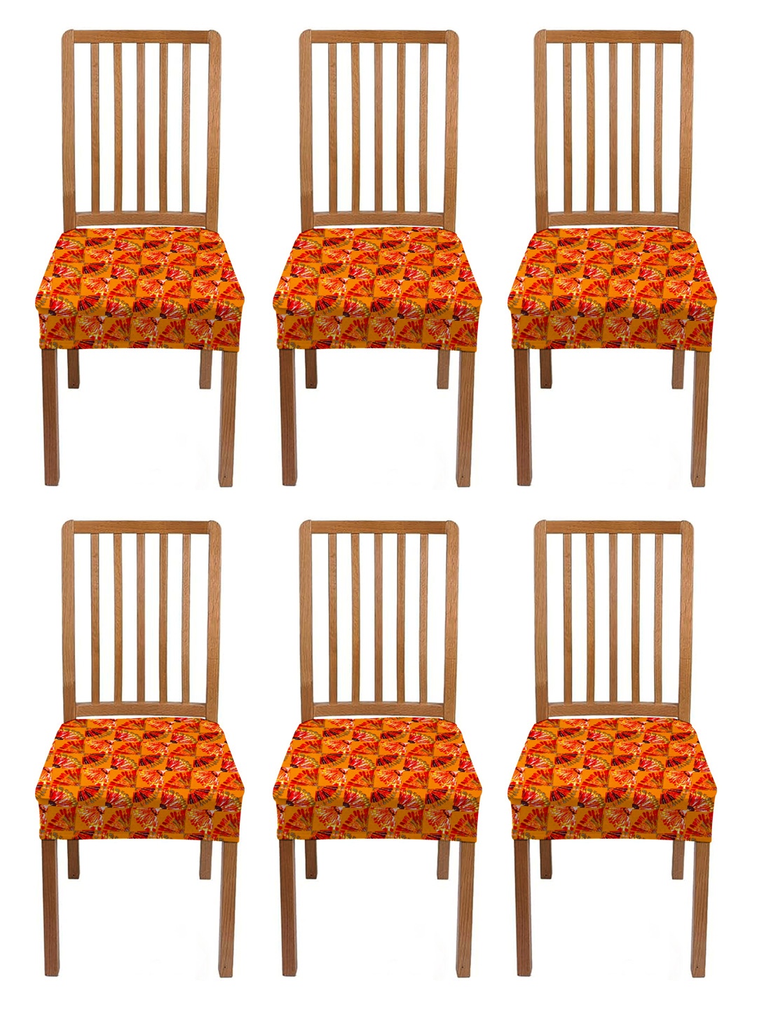 Lazi 6 Pieces Orange-Colored Stretchable Dining Chair Seat Cover
