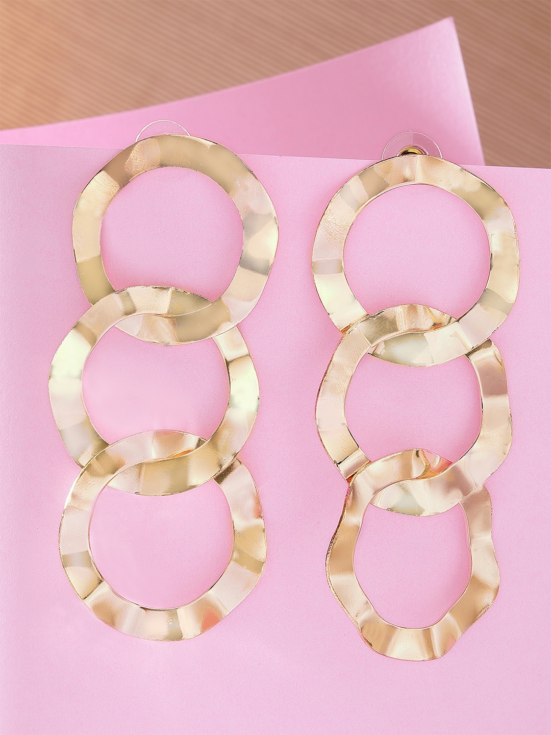 

Bohey by KARATCART Gold Plated Hammered Circle Design Dangler Drop Earrings