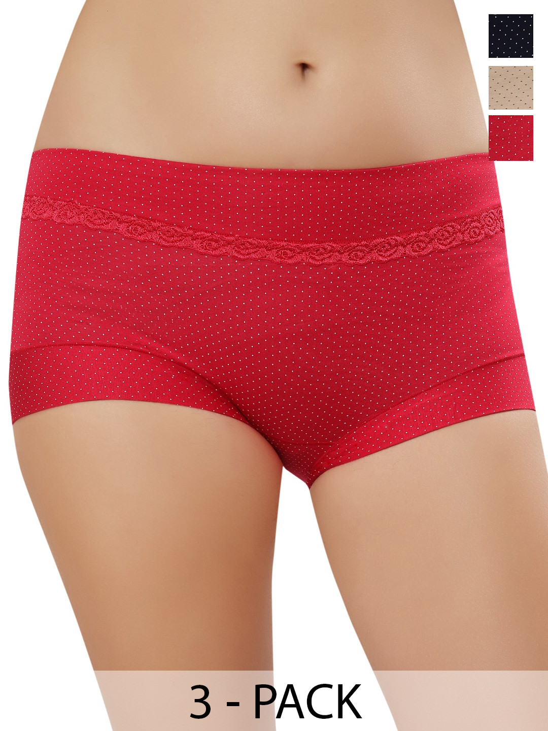 

Bella Voste Pack Of 3 Cotton Printed Boyshort BriefsPT-8105-Red-Blue-Beige-XL