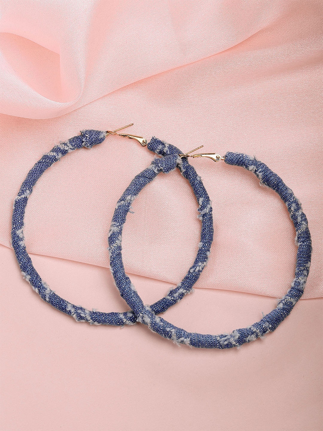

Bohey by KARATCART Gold Plated Circular Denim Wrapped Hoop Earrings, Blue
