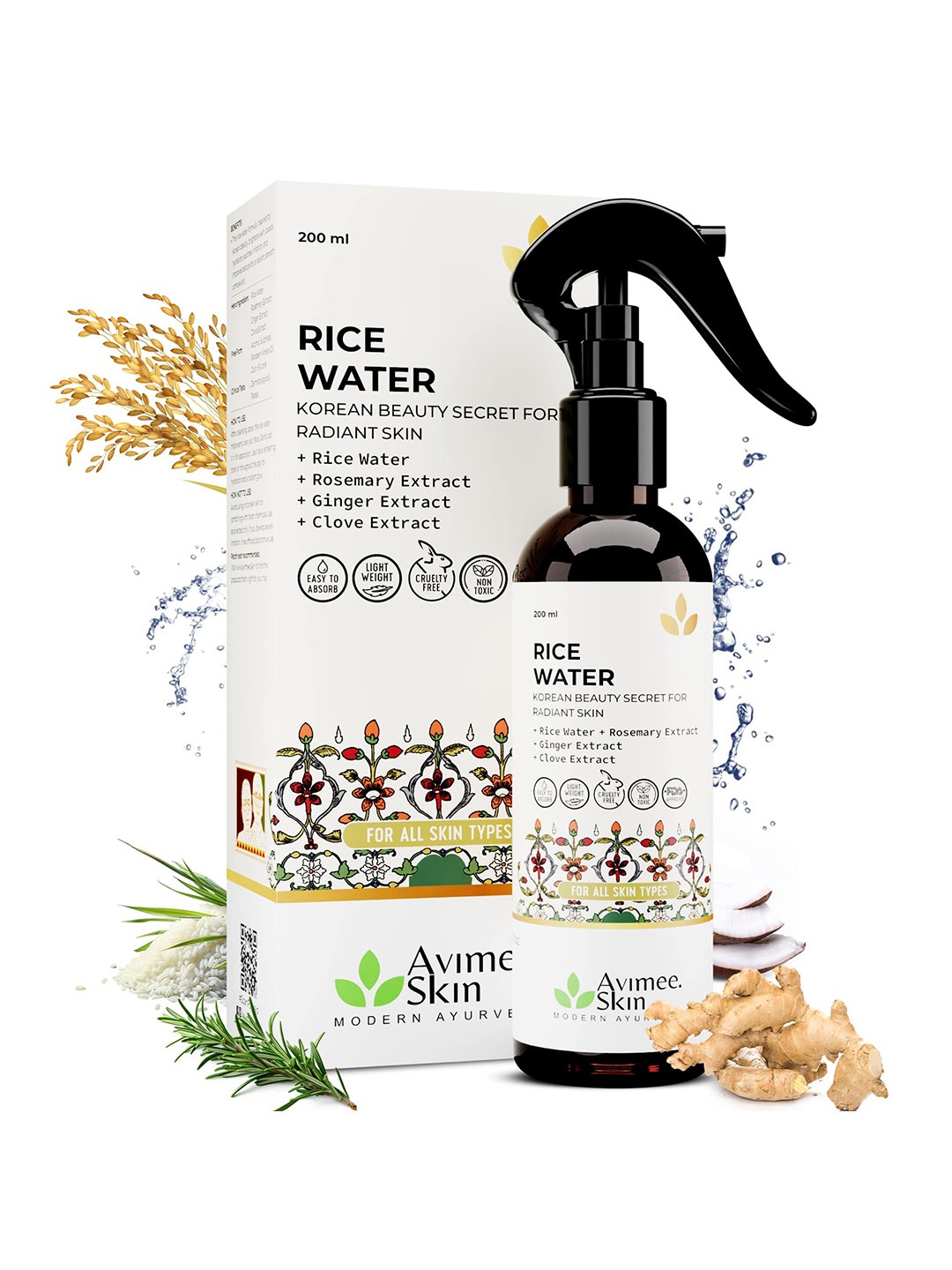 

Avimee Herbal Rice Water Hair Spray - 200Ml, White