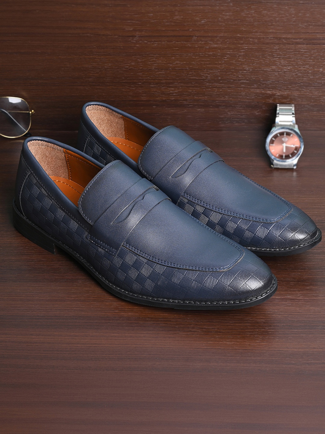 

LOUIS STITCH Men Formal Slip On Moccasin Shoes, Blue