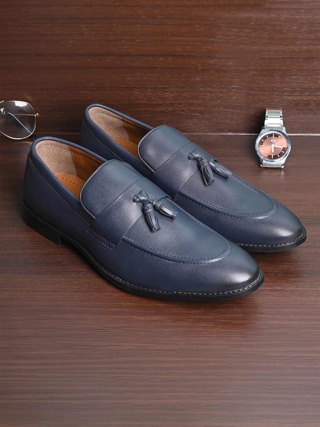 

LOUIS STITCH Men Formal Slip On Tassel Moccasin Shoes, Blue