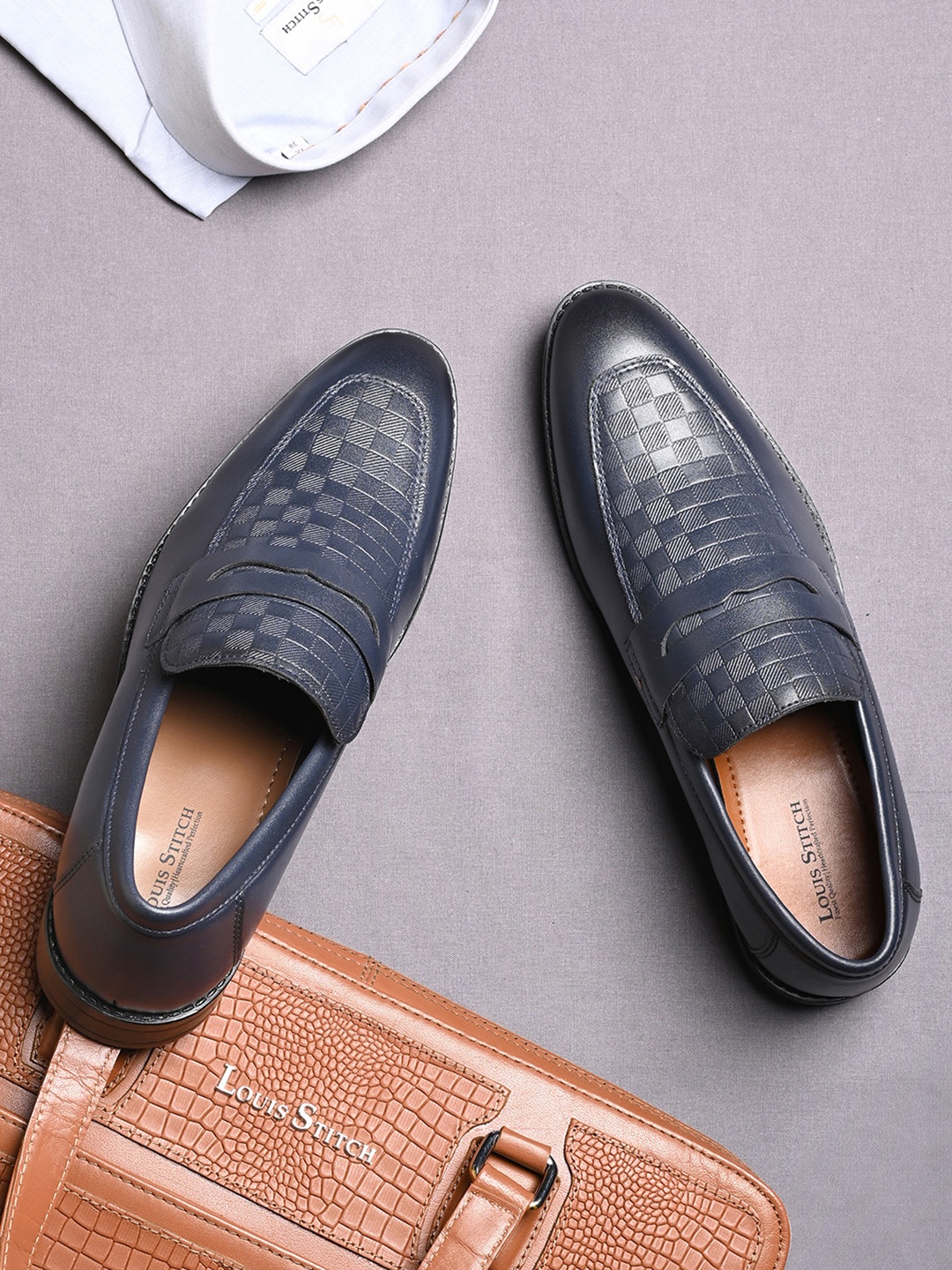 

LOUIS STITCH Men Prussian Blue Formal Slip-On Mocassin Shoes