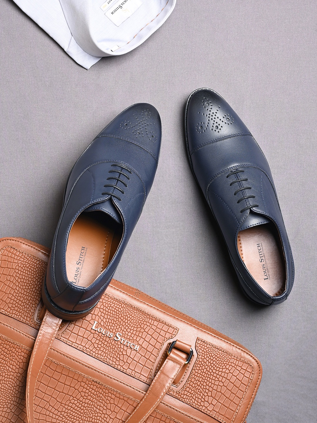 

LOUIS STITCH Men Prussian Blue Formal Lace Up Derby Shoes